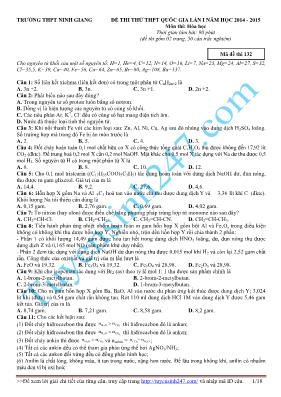 Đề thi thử THPT quôc gia lần I năm học 2014 - 2015 môn thi Hóa Học - Mã đề thi 132
